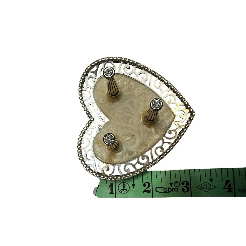 Brighton Lacie Daisy Heart Silver , Crystal & Enamel 3 Place Ring Holder